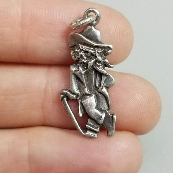 Vintage Sterling Silver Mustache Gentleman in a Suit with Hat Pendant Charm - Picture 7 of 7